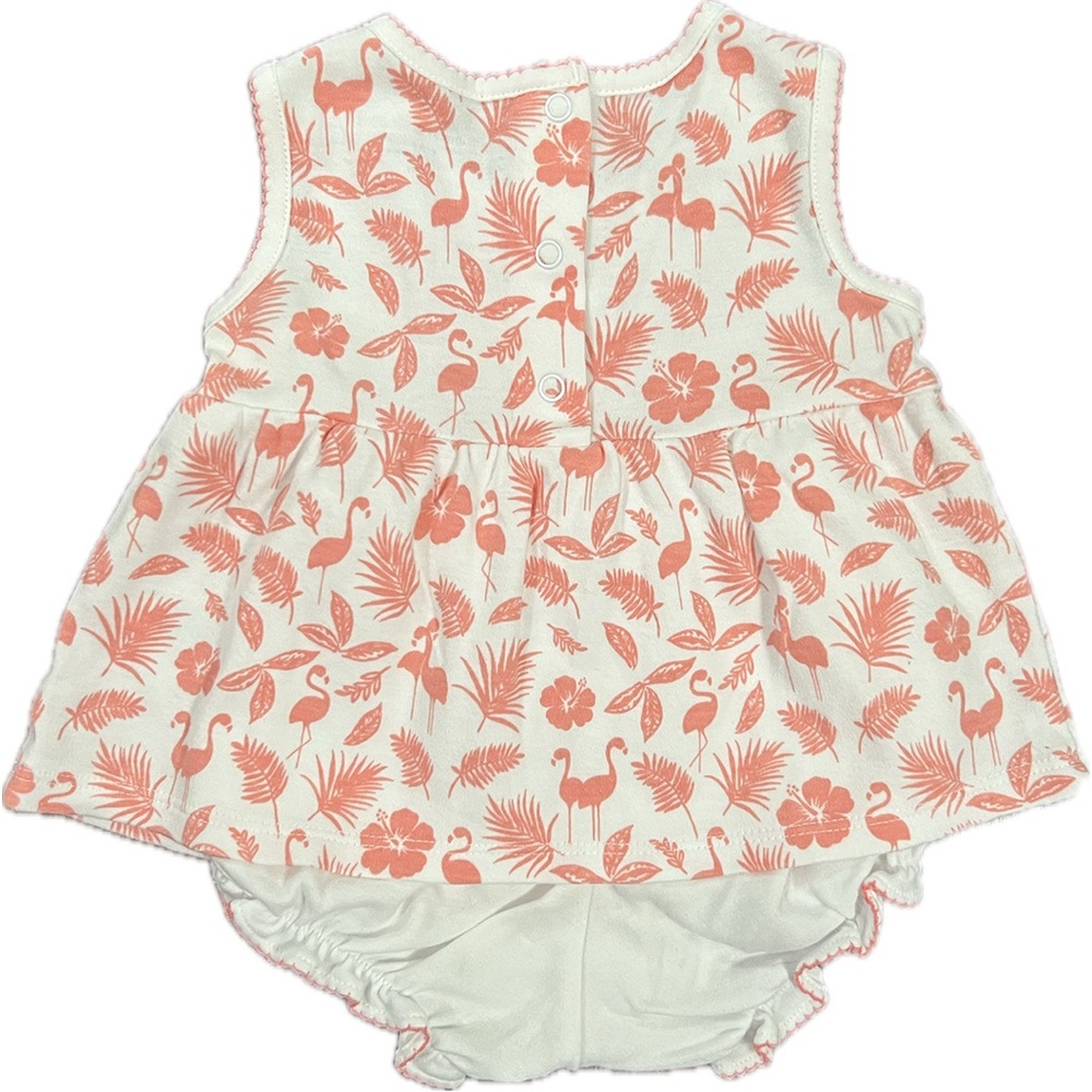 Janie and Jack White & Coral Flamingo Print Dress and Bloomer Set NWOT 3-6 Mos - Picture 3 of 8